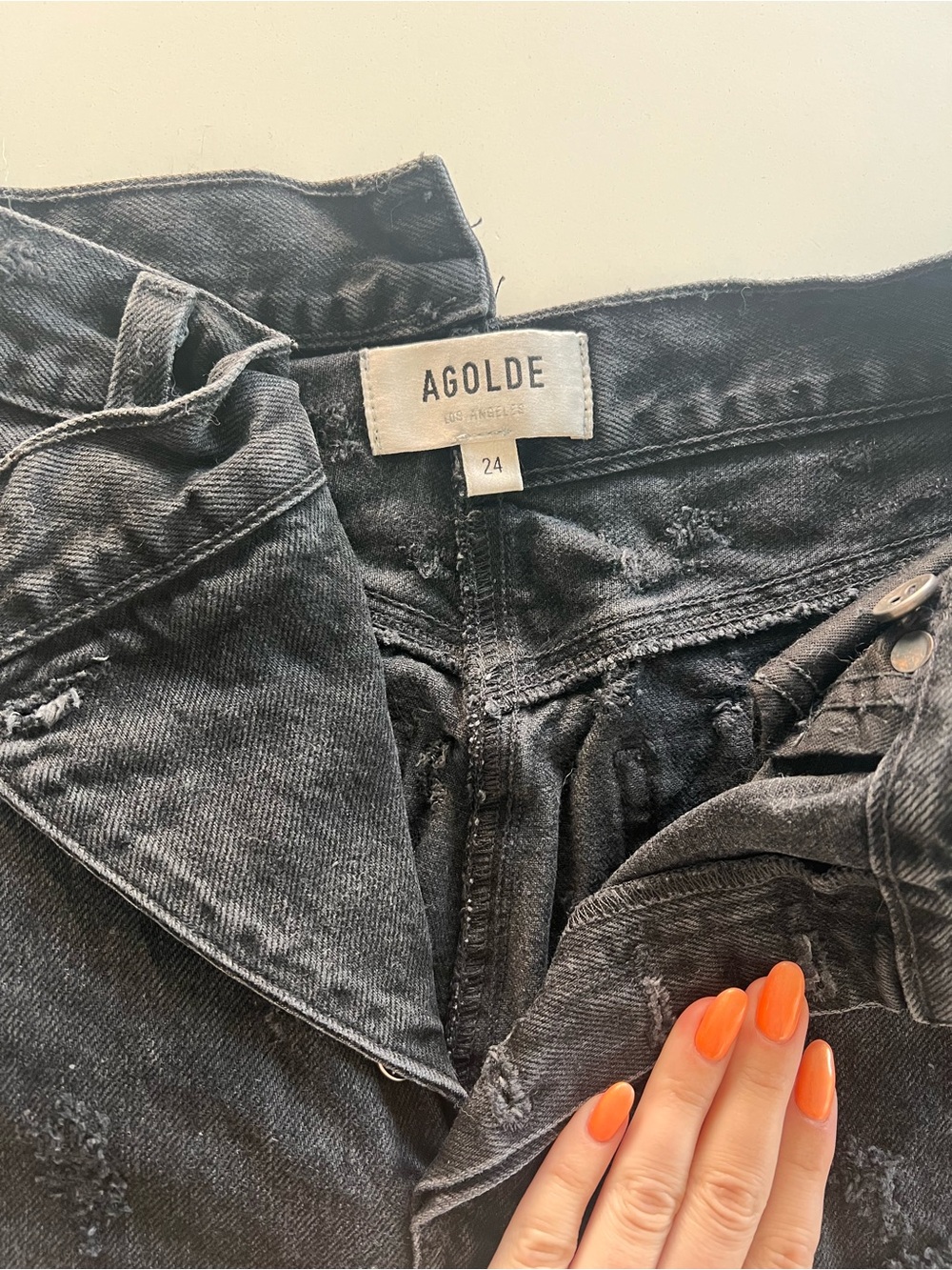 Agolde Women's Washed Black Distressed Pinch Waist Jeans - Picture 2 of 4